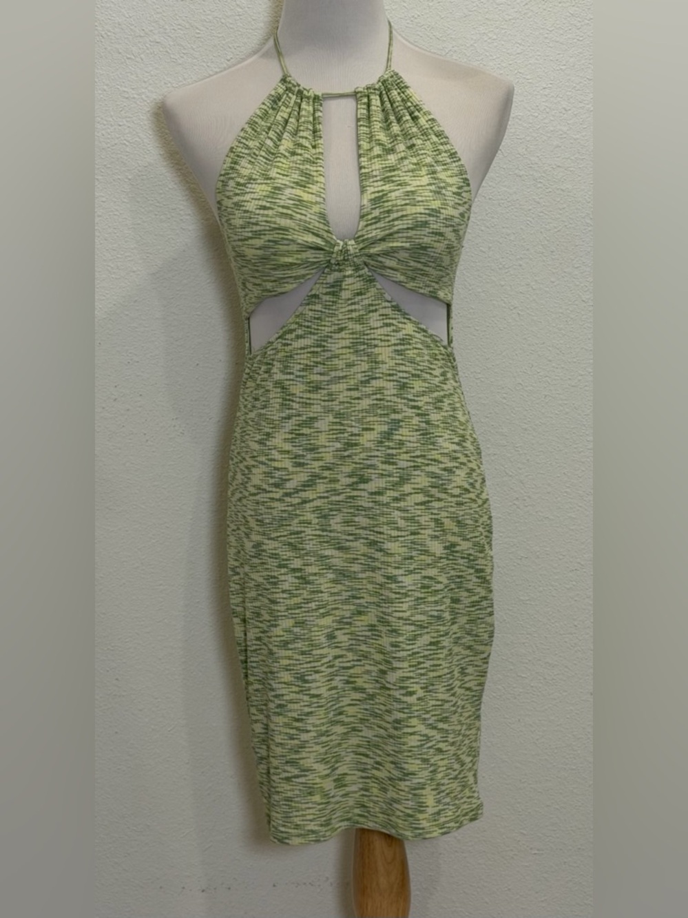Derek Heart Green Cutout Halter Bodycon Dress Large Stretch Y2K Party Festival‎
